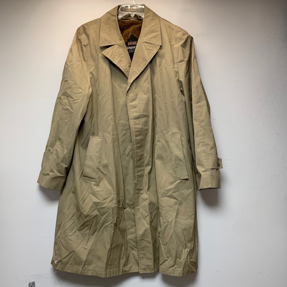 Wetherfield Trench Coat Mens 44 Long Tan Good Vintage Faux Fur Lined Overcoat
